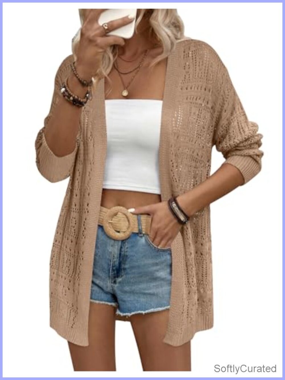 Crochet Cardigan Sweater Lightweight Boho Kimono Long Sleeve Open Front